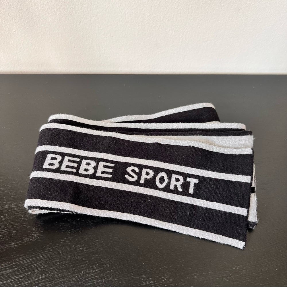 Bebe Sport Black and Silver Reversible Striped Scarf